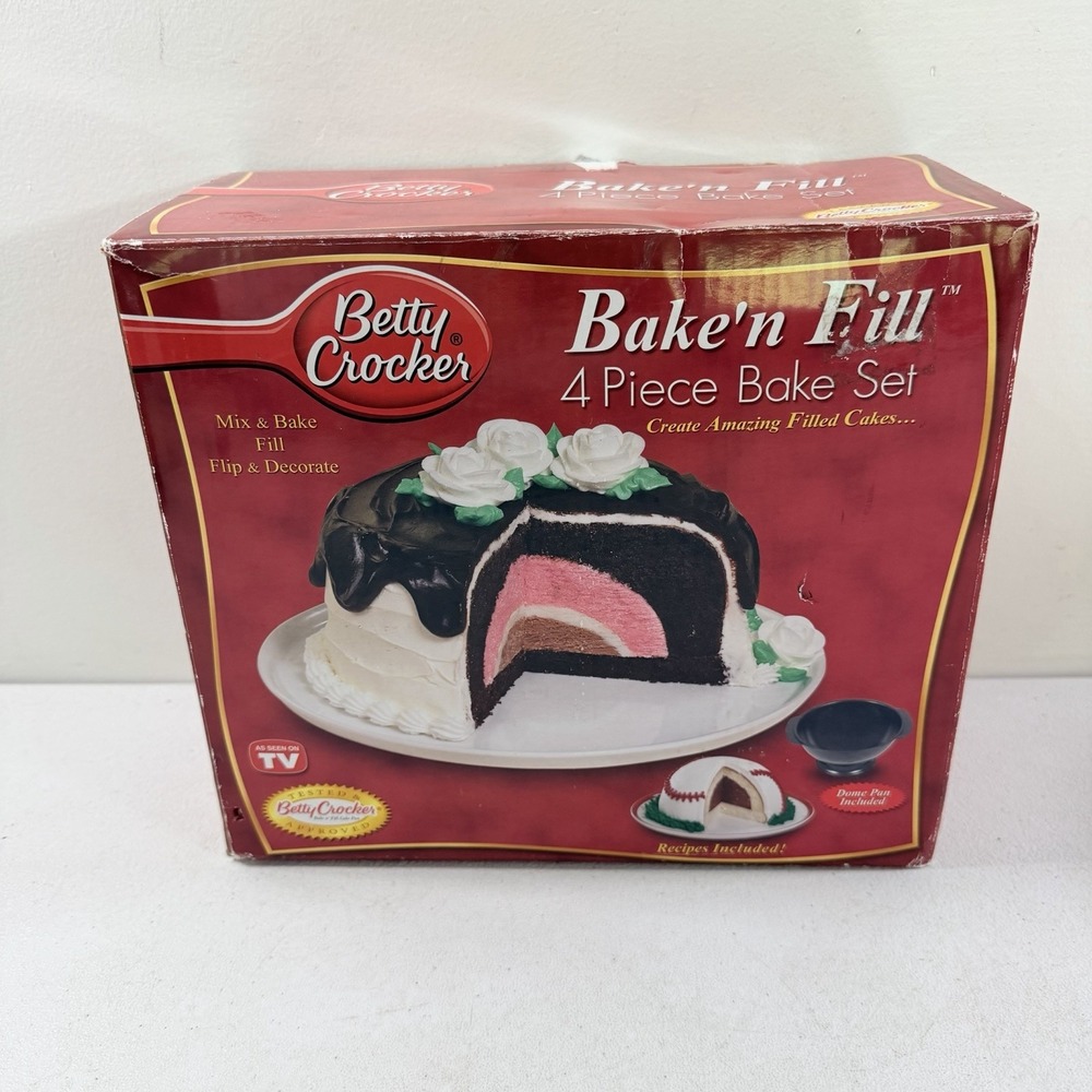Betty Crocker Bake 'n Fill 4 Pc Cake Pan Set Dome Recipes Vintage 2005 READ